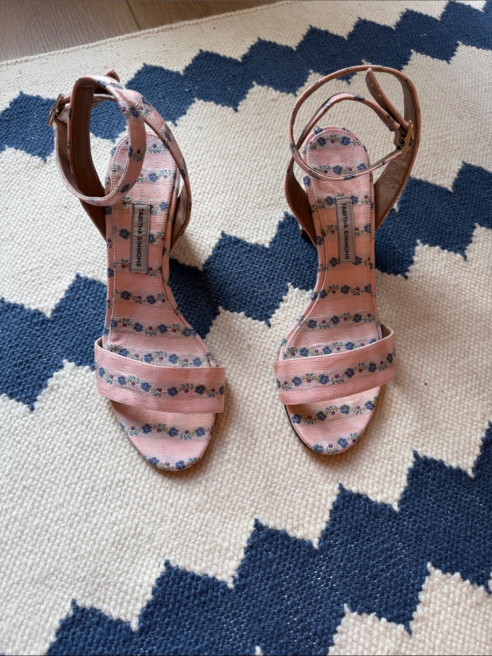Tabitha Simmons Pink Floral Stripe Ankle-Strap Heels